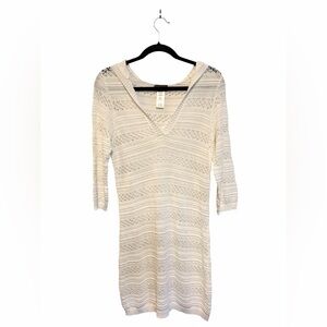 Tommy Bahama White Open Knit V-Neck Tunic Boho Festival Coachella Cover Up Sz M
